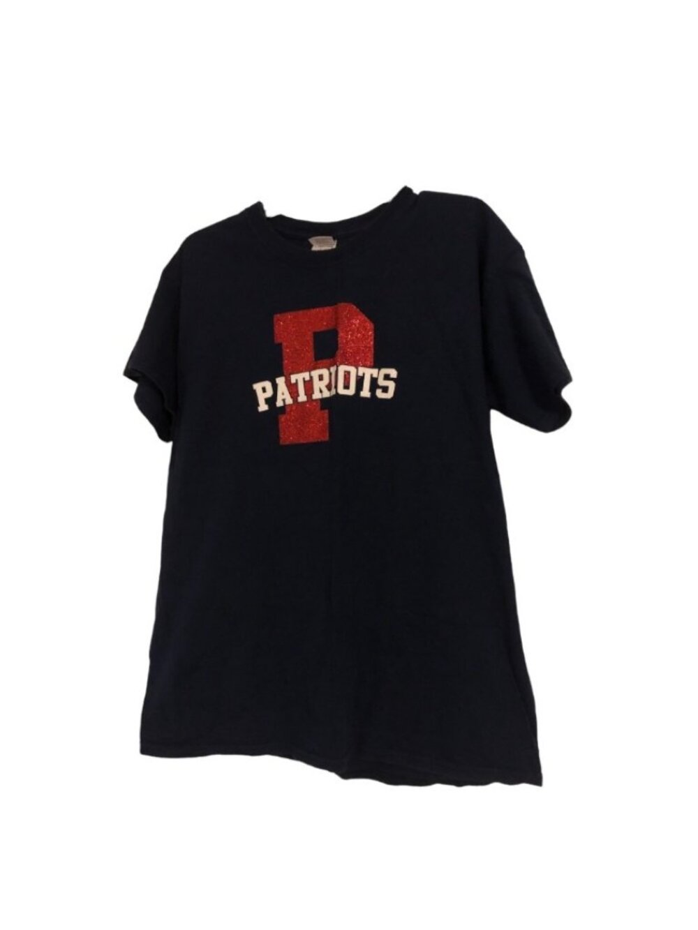 Patriots Navy Blue Tee w/ Red Sparkle Oversize Accent P Sz L (READ)